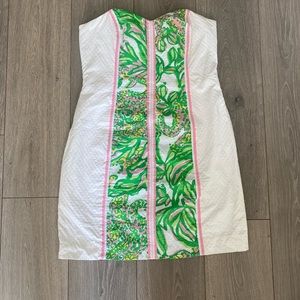 Lilly Pulitzer White, Green, and Pink Strapless Shift Dress